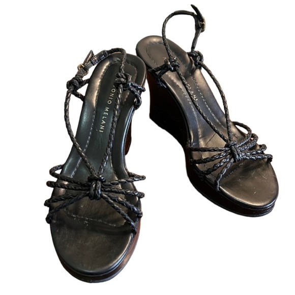 ANTONIO MELANI | Strappy Leather Wedges with Heel Design - Size 6 - Picture 1 of 11